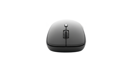 A modern wireless computer mouse with a scroll wheel, isolated on a clean white background.