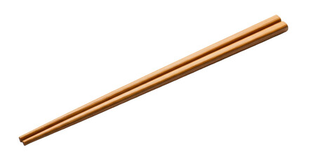 A pair of polished wooden chopsticks resting neatly parallel on a bright white background