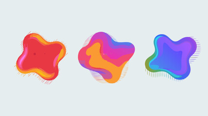 Vibrant abstract fluid shapes with dynamic colors and textured details on light background