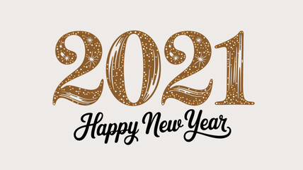 Festive 2021 Happy New Year illustration with sparkling gold accents on a light background