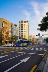 Contemporary office buildings in an urban area with clean lines and modern design.