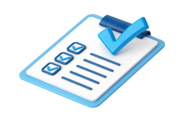 3d clipboard with checklist and checkmark isolated on transparent background