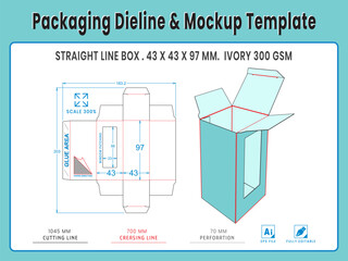 Packaging Dieline and Mockup Template. Paper Document Box. Dieline Real Shape and Dimension. Mockup Template. Fully editable vector. Equipped die cut lengths prepared for production.