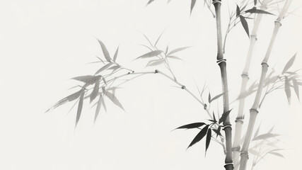 Naklejka premium Monochrome Bamboo Branches with Delicate Leaves Against a Soft Background