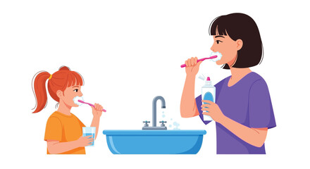 Brushing teeth with family dental hygiene routine morning and night oral care tips
