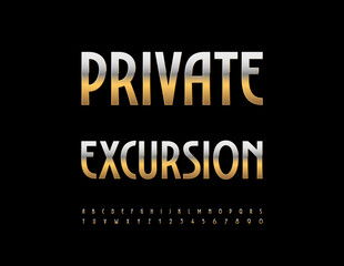 Fototapeta premium Vector Classy icon Private Excursion. Elegant Gold Font. Chic Digital Alphabet Letters and Numbers set.