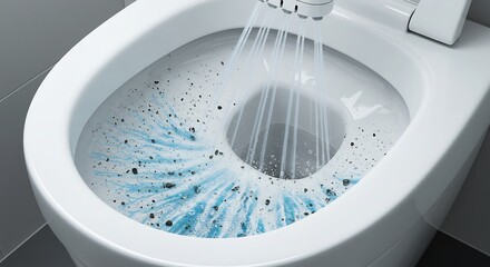 清潔なトイレ洗浄風景、爽快な水流と清潔感