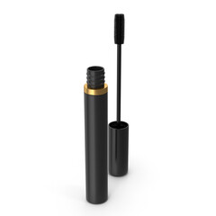 Black Mascara Tube and Wand ,3D, transparent background , PNG 