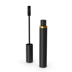Elegant Black Mascara and Applicator ,3D, transparent background , PNG 