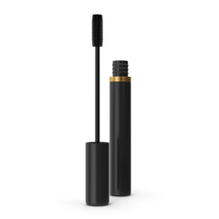 Obraz premium Black Mascara Tube and Wand ,3D, transparent background , PNG 