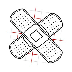Illustration of two bandages in a cross isolated on white background