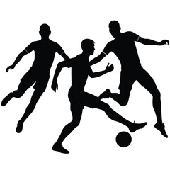 Black silhouettes of soccer players in dynamic poses football action
