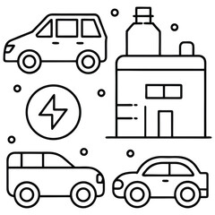Electric Car Related Design Element. Car Design with Outline Icons.