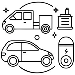 Set of Electric Car Related Line Icons. Outline Symbol Collection