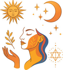 Cosmic Feminine Energy with Sun, Moon & Stars