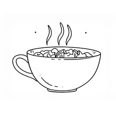 Vintage-style black and white illustration of a steaming coffee mug. Vector retro hand drawn illustration