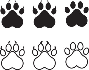 Paw Prints Set Black and White Animal Track Marks
