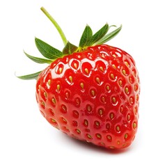 Single, fresh, red strawberry with green leaves (1)