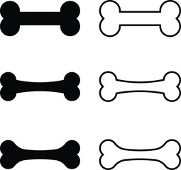 Dog Bone Icon Set Black and White Variations