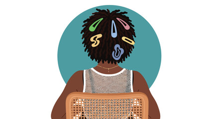 Woman with locs and hair clips sitting in chair illustration vector image