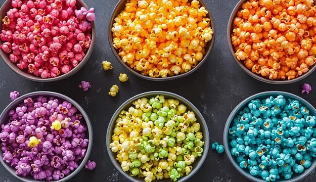 Colorful popcorn mix in vibrant hues for snacks
