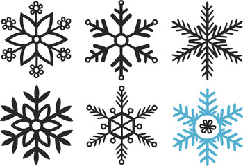 Snowflake Icons Set for Winter and Seasonal Design Projects. Decorative Snowflake Icons for Holiday and Christmas Artwork. Minimal Snowflake Icons for Winter Digital and Print Graphics