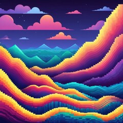 Ocean waves landscape with mountains and cloudy sky