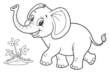 Obraz premium Coloring Pages, baby elephant with big ears, cartoon style, uncolored
