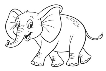 Fototapeta premium Coloring Pages, baby elephant with big ears, cartoon style, uncolored