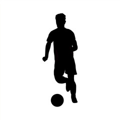 Silhouette of Soccer Player Running with Ball, Black Silhouette of Footballer in Motion