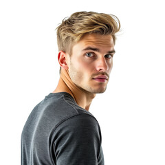 Illustration of handsome blond man looking over his shoulder isolated on transparent background