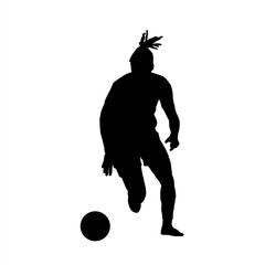 Silhouette of Soccer Player Dribbling with Ball, Black Soccer Silhouette in Motion with Dreadlocks