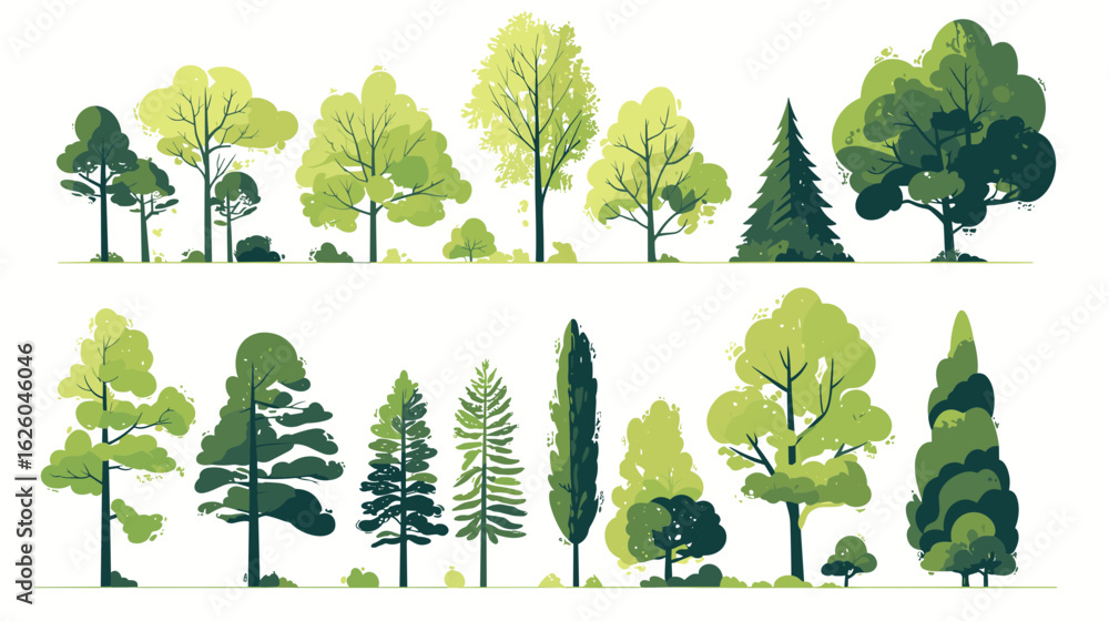 Poster variety of tree: a vibrant display of diverse trees in various shapes and styles. capturing a vibran