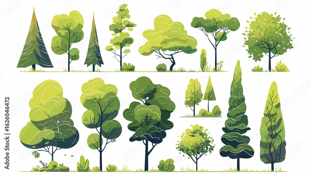Poster diversity of green trees in nature: a colorful array of diverse green trees showcasing variations in