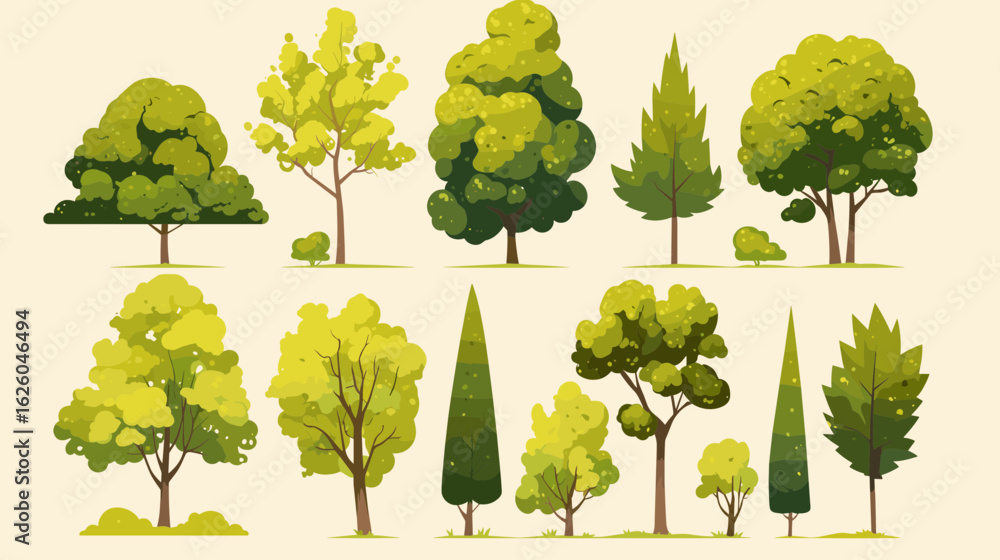 Poster various trees collection: a vibrant collection of trees in diverse shapes and sizes, illustrating a 