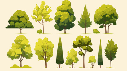 Fototapeta premium Various Trees Collection: A vibrant collection of trees in diverse shapes and sizes, illustrating a natural and visually appealing array of arboreal forms.