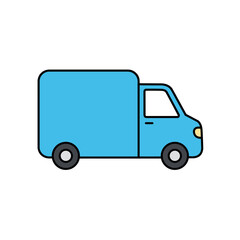Blue Delivery Van Icon with Black Outline and Rounded Edges