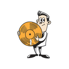Retro style illustration of a man holding an orange vinyl record album
