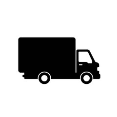 Silhouette of a Black Box Truck with Wheels and Cab