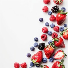 Obraz premium Assorted fresh berries scattered on white background