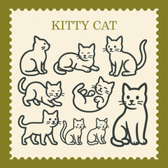 Naklejka premium Cute Kitty Cat Doodle Set