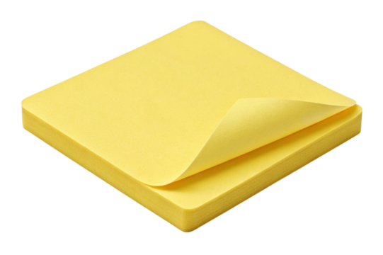 Yellow sticky notes stack isolated on transparent background