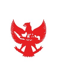 Indonesian Flag Element – Indonesia Eagle  - Red and White Vector Illustration