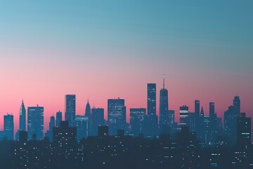 Fototapeta premium City Skyline at Dusk with Silhouettes of Skyscrapers Against Gradient Sky