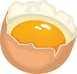 a half cracked brown egg with yolk 