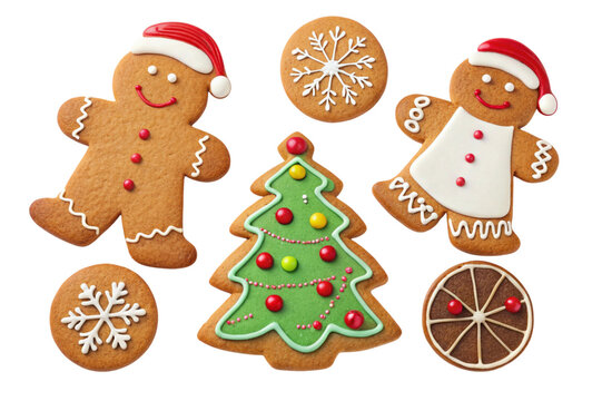 Assortment of festive christmas gingerbread cookies isolated on transparent background - Powered by Adobe