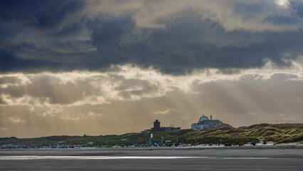 Beach on Juist, East Frisian Islands, Germany, in dramatic morning light.