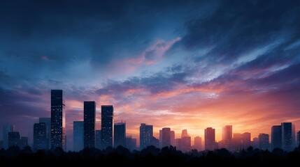 Fototapeta premium Commercial office buildings skyline at sunrise
