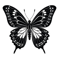 Black and White Silhouette of a Detailed Butterfly Illustration