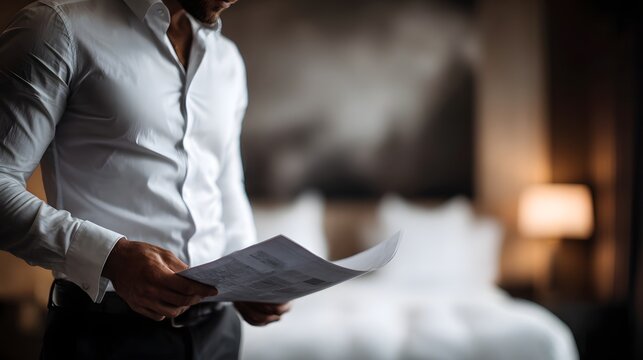 Investor reviewing hotel property acquisition proposal